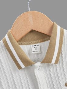 SHEIN 男童休閒舒適寬鬆馬刺繡圖案翻領 Polo 衫