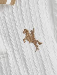 SHEIN 男童休閒舒適寬鬆馬刺繡圖案翻領 Polo 衫