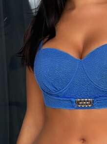 素色鋼圈比基尼泳裝上衣 - 藍色 - 查看 3
