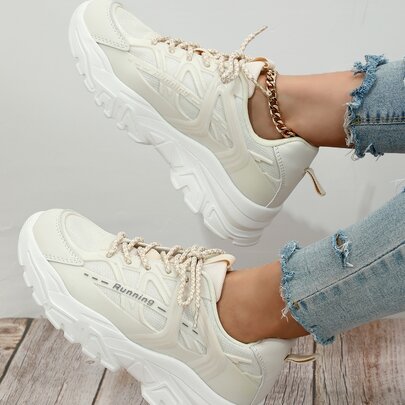 Sporty Chunky Sneakers Women Letter Graphic Lace-up Front Sneakers