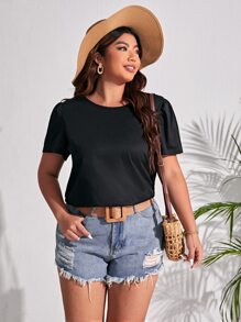 SHEIN Frenchy Plus Guipure Lace Insert Tee - Black - View 2