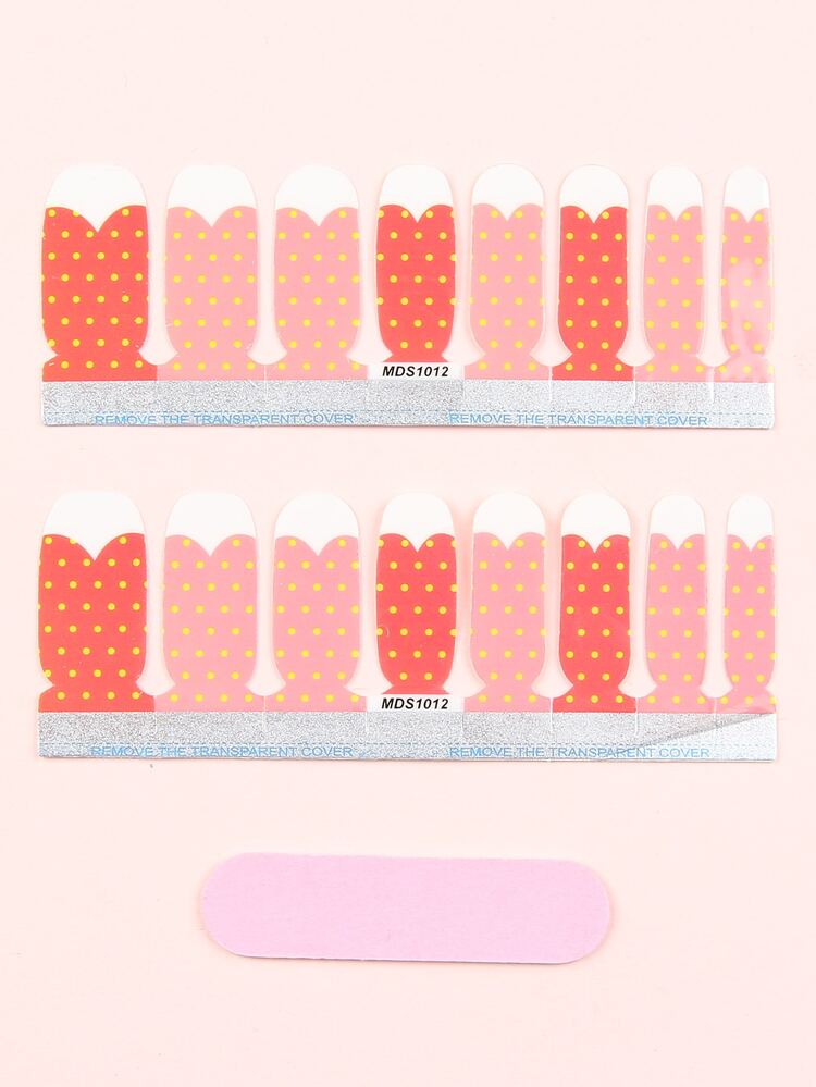 2 Polka Dot Nail Art-stickers en 1 nagelvijl - Veel kleurig - Bekijken 2