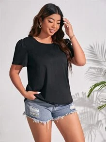 SHEIN Frenchy Plus Guipure Lace Insert Tee - Black - View 4