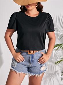 SHEIN Frenchy Plus Guipure Lace Insert Tee - Black - View 5