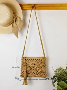 極簡鏤空草編包 - 卡其色 - 查看 6