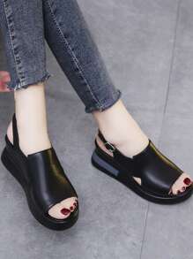 Elegant Slingback Wedge Sandals, Women Cut Out Design Sandals - Black - View 2