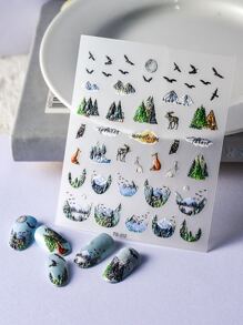 1sheet Forest & Fox Pattern Nail Art Sticker - Multicolor - View 1