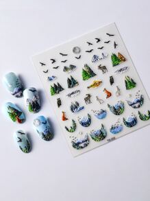 1sheet Forest & Fox Pattern Nail Art Sticker - Multicolor - View 4