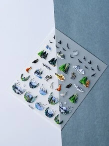 1sheet Forest & Fox Pattern Nail Art Sticker - Multicolor - View 5