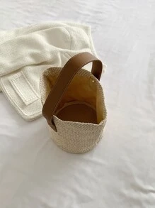 Bolsa de mimbre minimalista - Beis - Ver 4