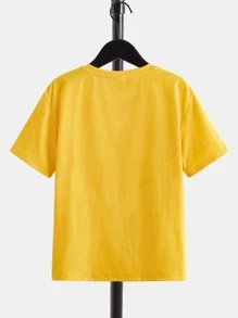 SHEIN Tween Boys' Knitted Comfortable Cartoon Pattern Casual Round Neck Short Sleeve T-Shirt - Yellow - View 3