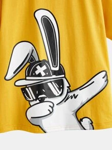 SHEIN Tween Boys' Knitted Comfortable Cartoon Pattern Casual Round Neck Short Sleeve T-Shirt - Yellow - View 4