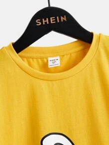 SHEIN Tween Boys' Knitted Comfortable Cartoon Pattern Casual Round Neck Short Sleeve T-Shirt - Yellow - View 5