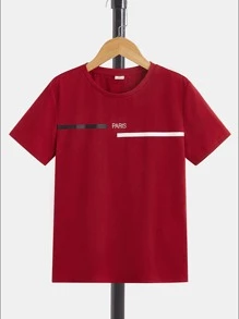 SHEIN 10-14歲男孩休閒圓領印花短袖t卹