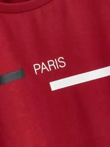 SHEIN 10-14歲男孩休閒圓領印花短袖t卹