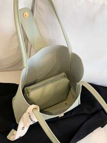 Letter Tape Decor Shoulder Tote Bag - Mint Green - View 4