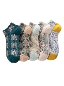 5 pares Calcetines tobilleros con patrón floral - Multicolor - Ver 8