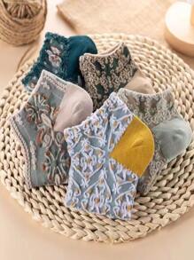 5 pares Calcetines tobilleros con patrón floral - Multicolor - Ver 2