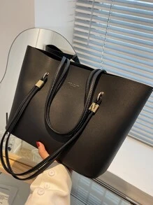 極簡單肩托特包 - 黑色 - 查看 1