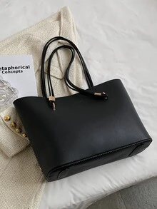 極簡單肩托特包 - 黑色 - 查看 2