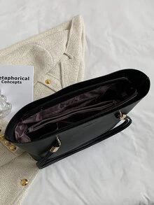 極簡單肩托特包 - 黑色 - 查看 5