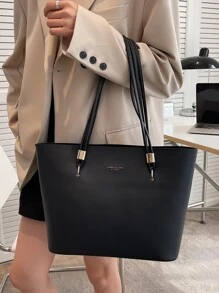 極簡單肩托特包 - 黑色 - 查看 6