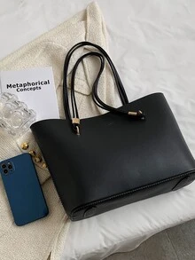 極簡單肩托特包 - 黑色 - 查看 7