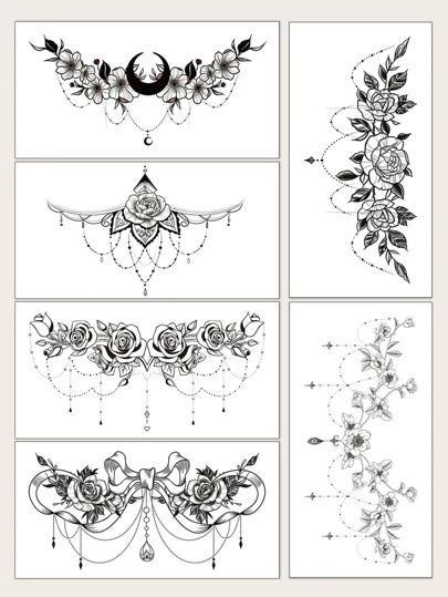 STARTTOOS Tatueringsdekaler, 6 ark Blommönstertatueringar för barn, tatueringsklistermärken Vuxna, Realistiskt tatueringshjärta, blommigt, för kvinnor och flickor