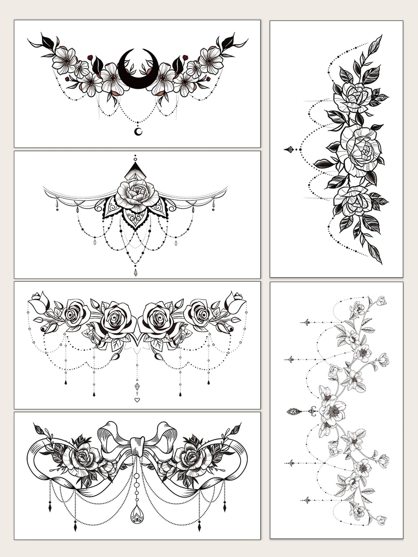 STARTTOOS Tattoo Sticker Kits, 6 Sheets Floral Pattern Tattoos For Children, Tattoo Stickers Adults, Realistic Tattoo Heart, Floral, For Women And Girls - Black - View 1
