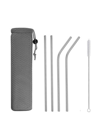 1 套可重复使用金属饮用吸管 304 不锈钢坚固弯直饮料吸管金属吸管可重复使用吸管圣诞礼物