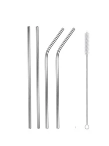 1 套可重复使用金属饮用吸管 304 不锈钢坚固弯直饮料吸管金属吸管可重复使用吸管圣诞礼物 - 銀色 - 查看 3