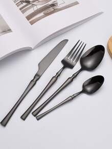 2pcs Stainless Steel Spoon & 1pc Fork & 1pc Knife - Black - View 3