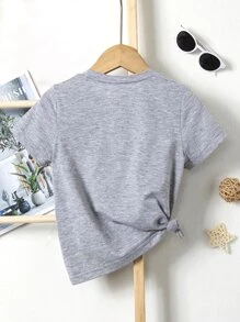 SHEIN Young Girl Casual Simple Letter Printed Short Sleeve T-shirt Suitable For Outdoor Activities In Summer - Grey - View 2