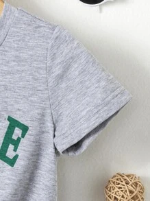 SHEIN Young Girl Casual Simple Letter Printed Short Sleeve T-shirt Suitable For Outdoor Activities In Summer - Grey - View 3