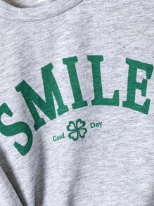 SHEIN Young Girl Casual Simple Letter Printed Short Sleeve T-shirt Suitable For Outdoor Activities In Summer - Grey - View 4