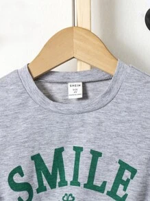 SHEIN Young Girl Casual Simple Letter Printed Short Sleeve T-shirt Suitable For Outdoor Activities In Summer - Grey - View 5