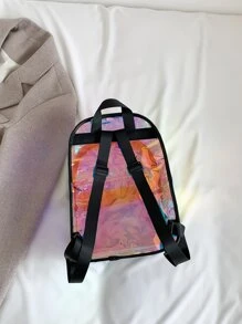 Mochila holográfica con bolsillo frontal, bolsa transparente, impermeable, liviana, mochila escolar portátil para graduados, niñas adolescentes, estudiantes de primer año, estudiantes de segundo año, junior y senior en la universidad, la universidad y la escuela secundaria, perfecta para actividades al aire libre, viajes, deportes y regreso a la escuela, aprobada por el estadio 12 * 12 * 6 Bolsa de monedero transparente transparente para conciertos Eventos deportivos Festivales - Negro - Ver 5