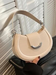 Minimalist Flap Saddle Bag - Beige - View 2