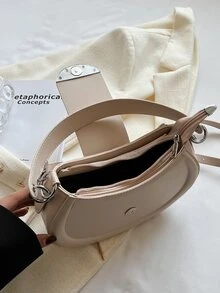 Minimalist Flap Saddle Bag - Beige - View 4