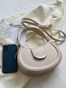 Minimalist Flap Saddle Bag - Beige - View 5