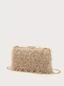 Bolsa De Noite Com Cadeia Decorativa De Franja Elegante Com Brilho, Glamorosa E Brilhante, Bolsa De Noiva Perfeita Para Casamento, Baile E Festa, Bolsa De Jantar Para Garotas De Festa E Mulheres, Presente Ideal Para Mulheres Em Festas, Casamentos, Bailes E Jantares/banquetes - Damasco - Ver 3