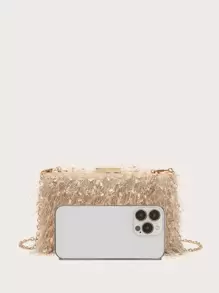 Bolsa De Noite Com Cadeia Decorativa De Franja Elegante Com Brilho, Glamorosa E Brilhante, Bolsa De Noiva Perfeita Para Casamento, Baile E Festa, Bolsa De Jantar Para Garotas De Festa E Mulheres, Presente Ideal Para Mulheres Em Festas, Casamentos, Bailes E Jantares/banquetes - Damasco - Ver 4