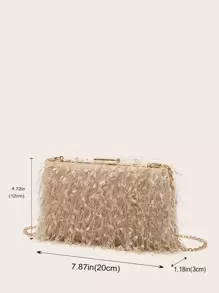 Bolsa De Noite Com Cadeia Decorativa De Franja Elegante Com Brilho, Glamorosa E Brilhante, Bolsa De Noiva Perfeita Para Casamento, Baile E Festa, Bolsa De Jantar Para Garotas De Festa E Mulheres, Presente Ideal Para Mulheres Em Festas, Casamentos, Bailes E Jantares/banquetes - Damasco - Ver 5
