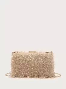 Bolsa De Noite Com Cadeia Decorativa De Franja Elegante Com Brilho, Glamorosa E Brilhante, Bolsa De Noiva Perfeita Para Casamento, Baile E Festa, Bolsa De Jantar Para Garotas De Festa E Mulheres, Presente Ideal Para Mulheres Em Festas, Casamentos, Bailes E Jantares/banquetes - Damasco - Ver 8