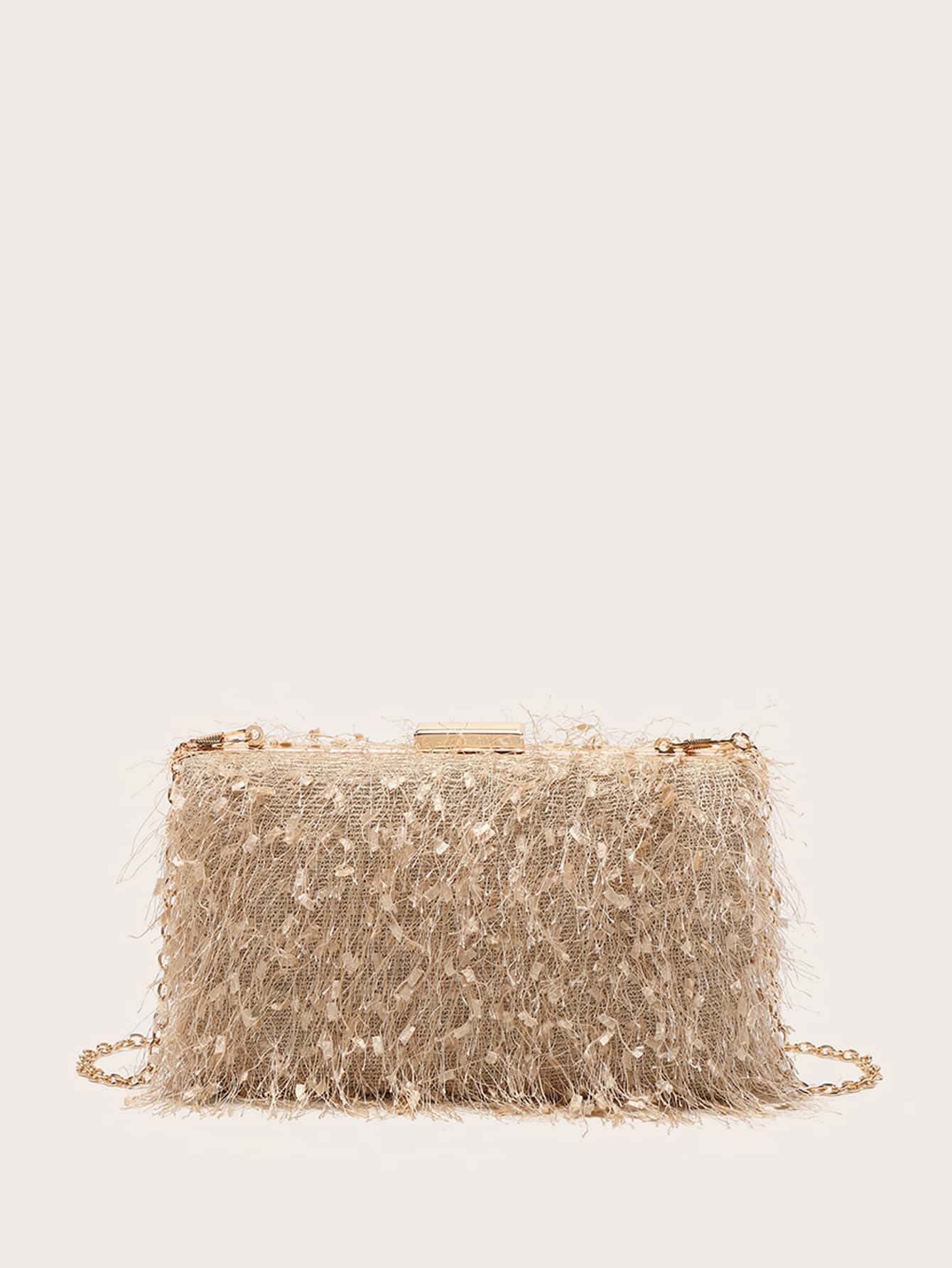 Glitter Bling,Shiny Glamorous,Elegant Fringe Decor Chain Evening Bag, Perfect Bride Purse For Wedding, Prom & Party Events Dinner Bag For Party Girl,Woman,For Female Perfect For Party,Wedding,Prom,Dinner/Banquet,For Best Gift For Women - Apricot - View 8