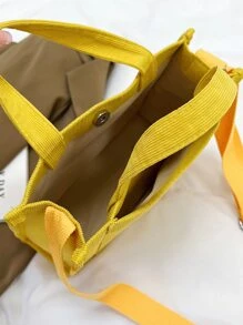 Letter Patch Decor Square Bag, Fashionable Butter Yellow Bag For Women, Literary School Bag For Teens, Book Bag For Women Or Students, Perfect For Books, Shopping, Back To School And More