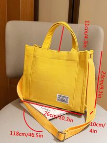 Letter Patch Decor Square Bag, Fashionable Butter Yellow Bag For Women, Literary School Bag For Teens, Book Bag For Women Or Students, Perfect For Books, Shopping, Back To School And More