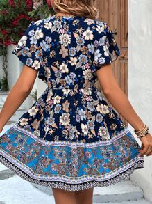 SHEIN VCAY Đầm Viên lá sen Hoa Bộ lạc Boho - Nhiều màu - Xem 2