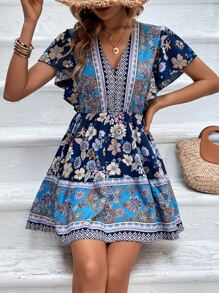 SHEIN VCAY Đầm Viên lá sen Hoa Bộ lạc Boho - Nhiều màu - Xem 4