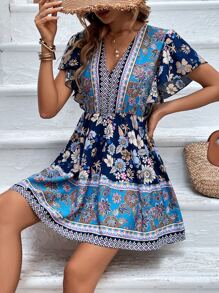 SHEIN VCAY Đầm Viên lá sen Hoa Bộ lạc Boho - Nhiều màu - Xem 5